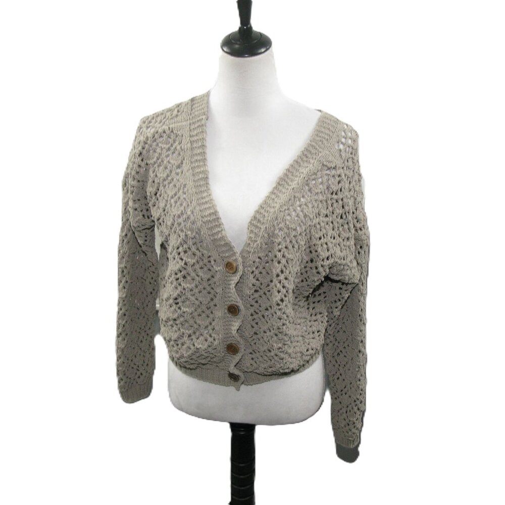 Artelier Light Green Open Knit Button Front Cardigan Size Medium